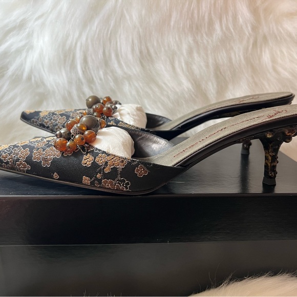 Guiseppe Zanotti Mule Heels Black Brown Floral 
Vintage🤎🖤🩶 - Picture 3 of 10